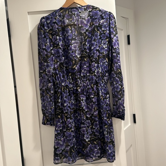 Purple floral the Kooples shoulder pad dress size Small deep v neck - Picture 4 of 7